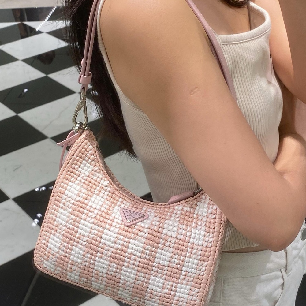 Prada Pink and White Woven Shoulder Bag